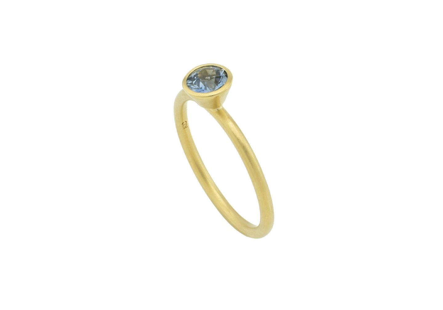 18K Satin Montana Sapphire Bezel Solitaire Ring