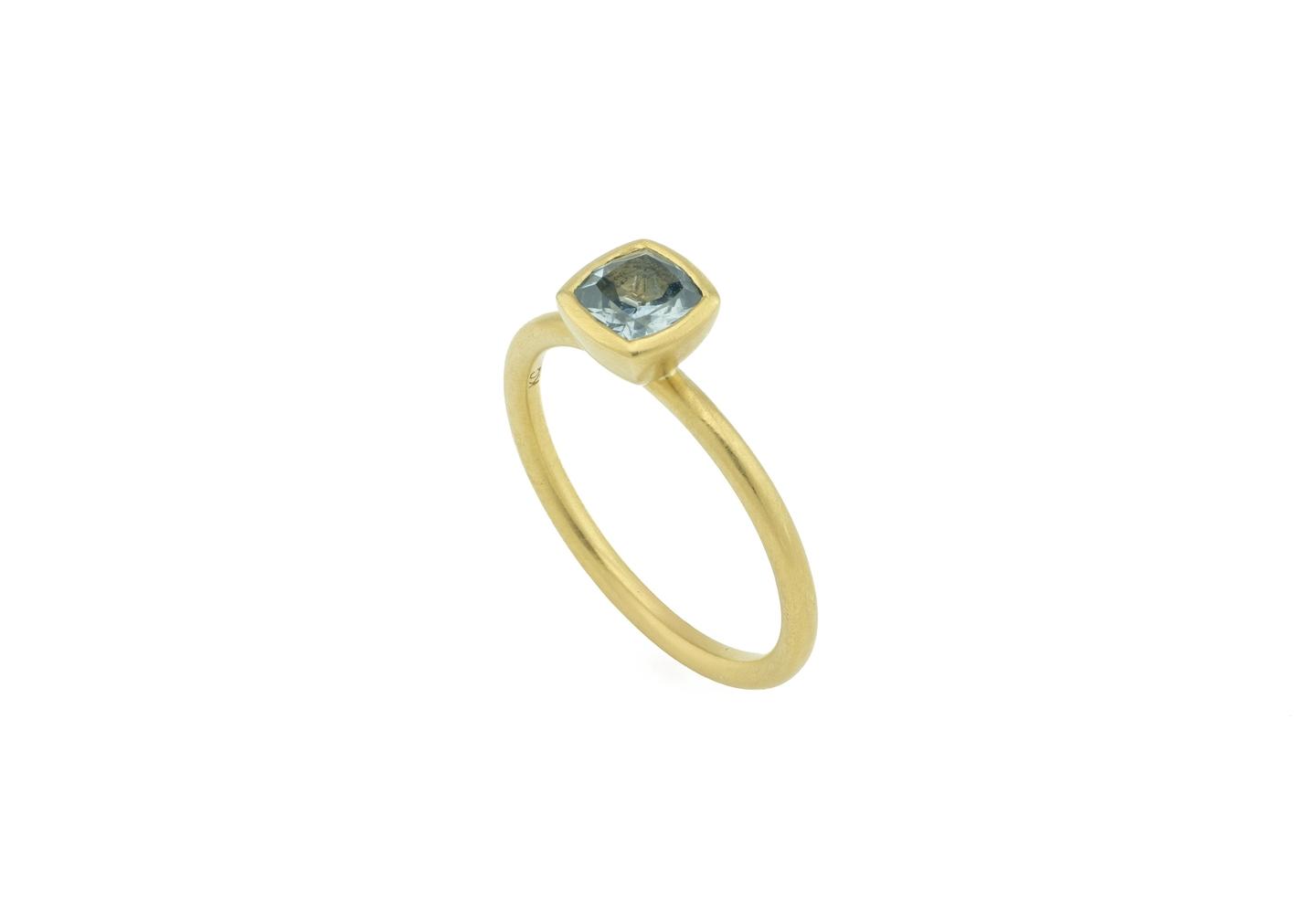 18K Satin Montana Sapphire Bezel Solitaire Ring