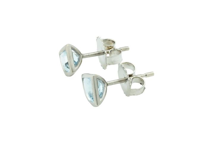 18K Quarter Moon Aquamarine Stud Earrings