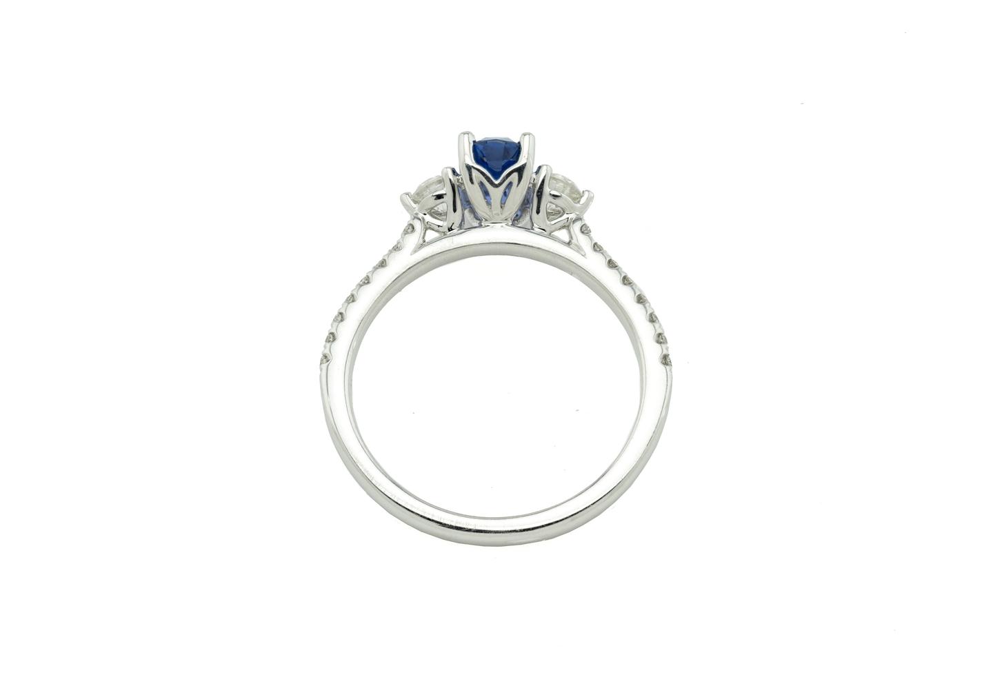 14K 1.03ct Yogo Sapphire and Diamond Three-Stone Ring