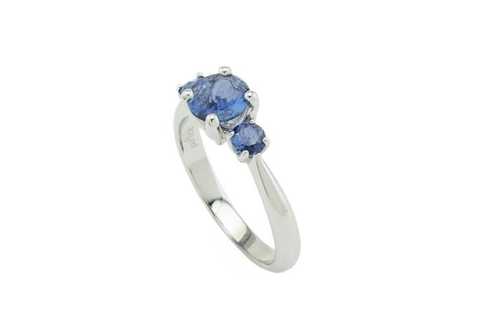 14K Yogo Sapphire Three-Stone Ring