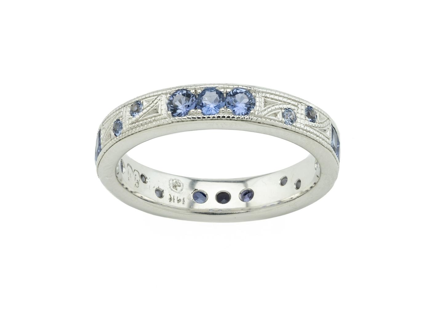 14K Yogo Sapphire Hand-Engraved Milgrain Band