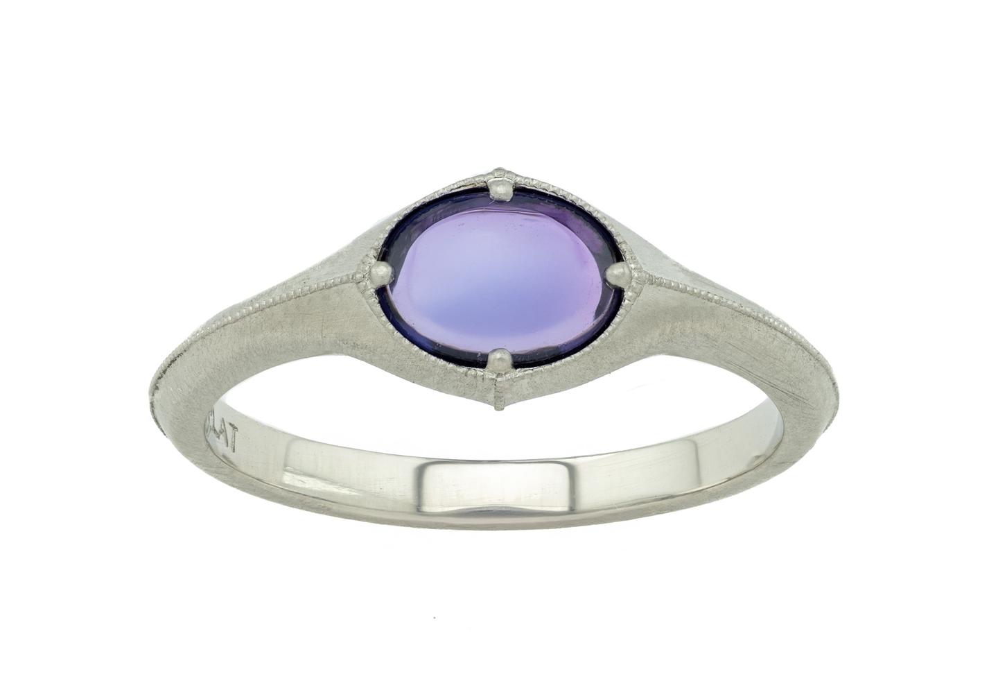 14K Aurum Geometric Yogo Sapphire Bezel Set Ring