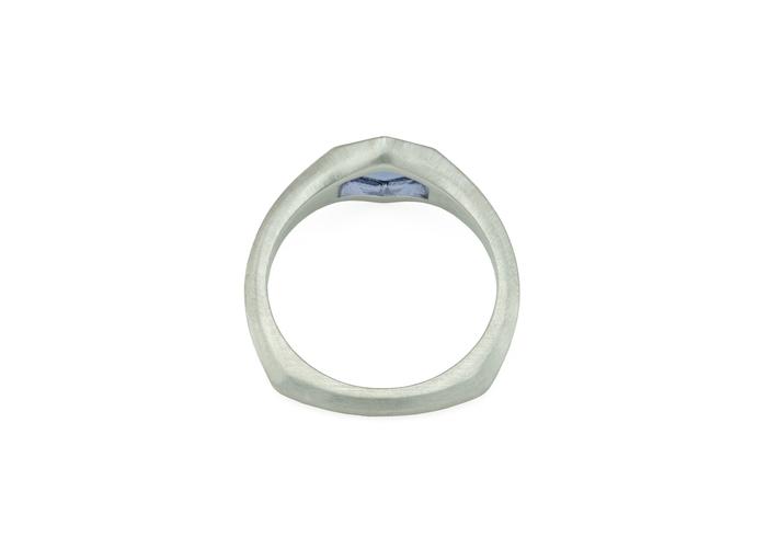 Platinum Aurum Geometric Cut Yogo Sapphire Solitaire Ring