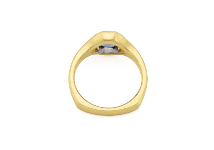 14K Aurum Yogo Sapphire and Diamond Bezel Set Engagement Ring