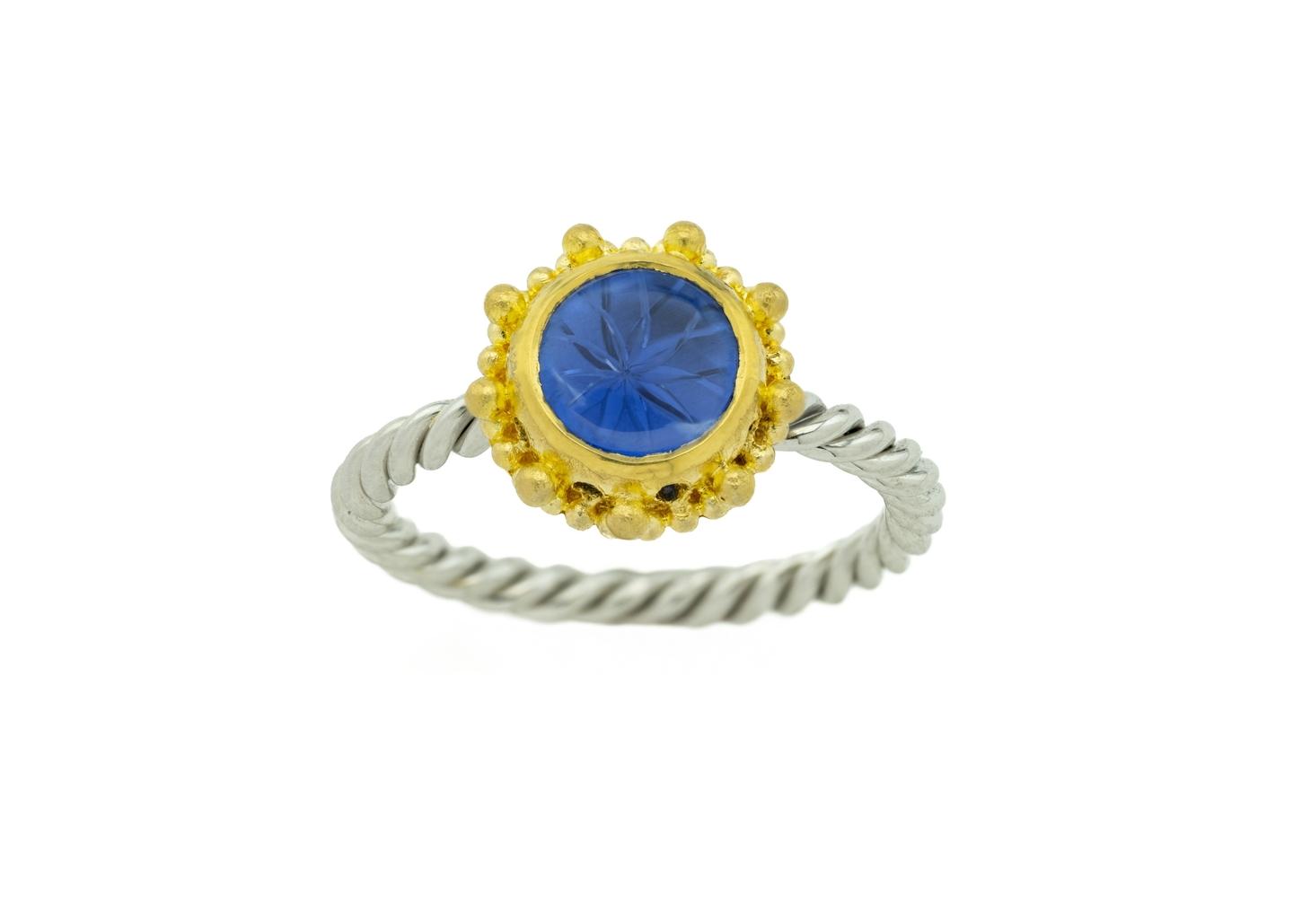 Reverie 22K and Platinum Yogo Sapphire Solitaire Ring