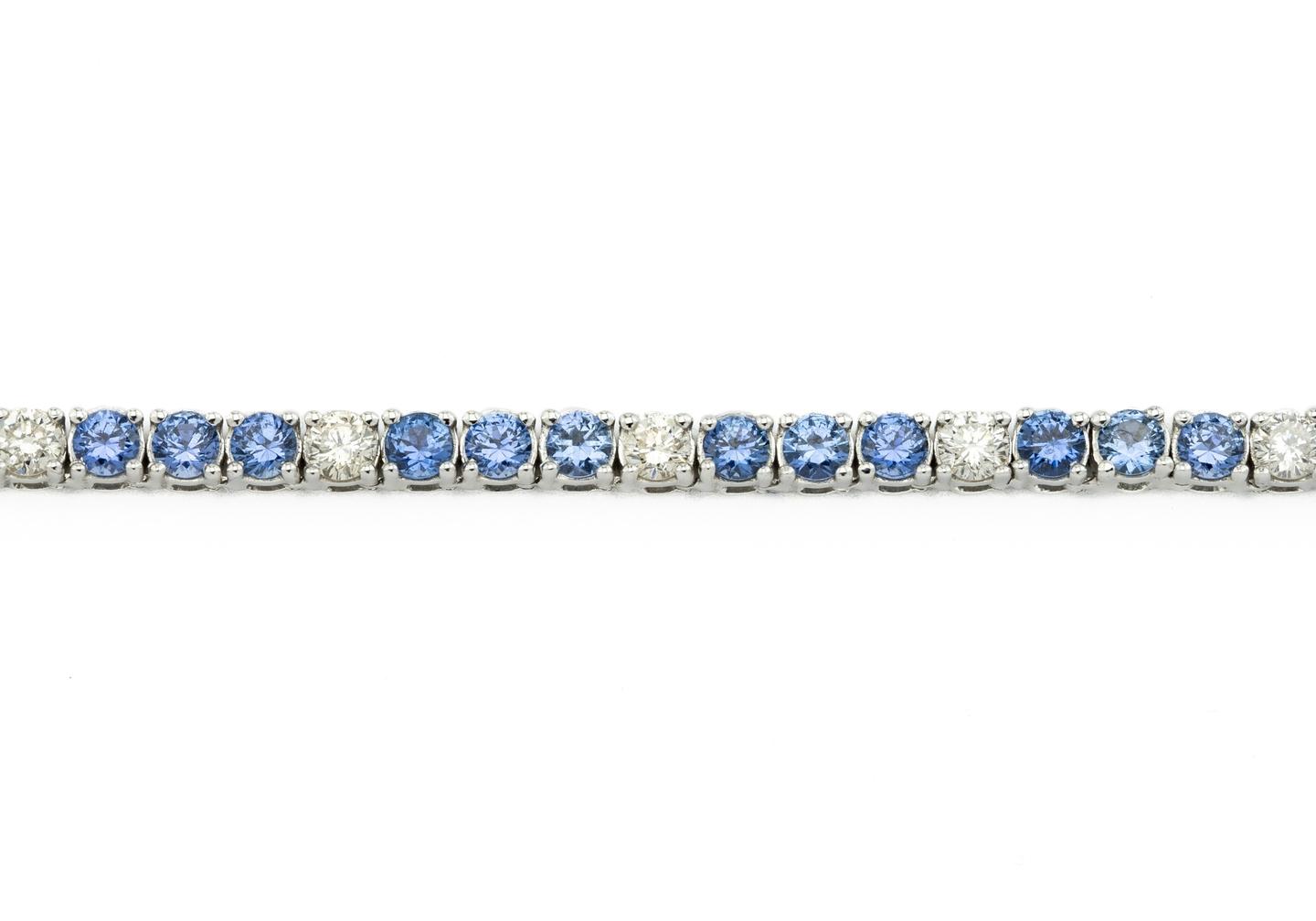 14K Yogo Sapphire & Diamond Tennis Necklace