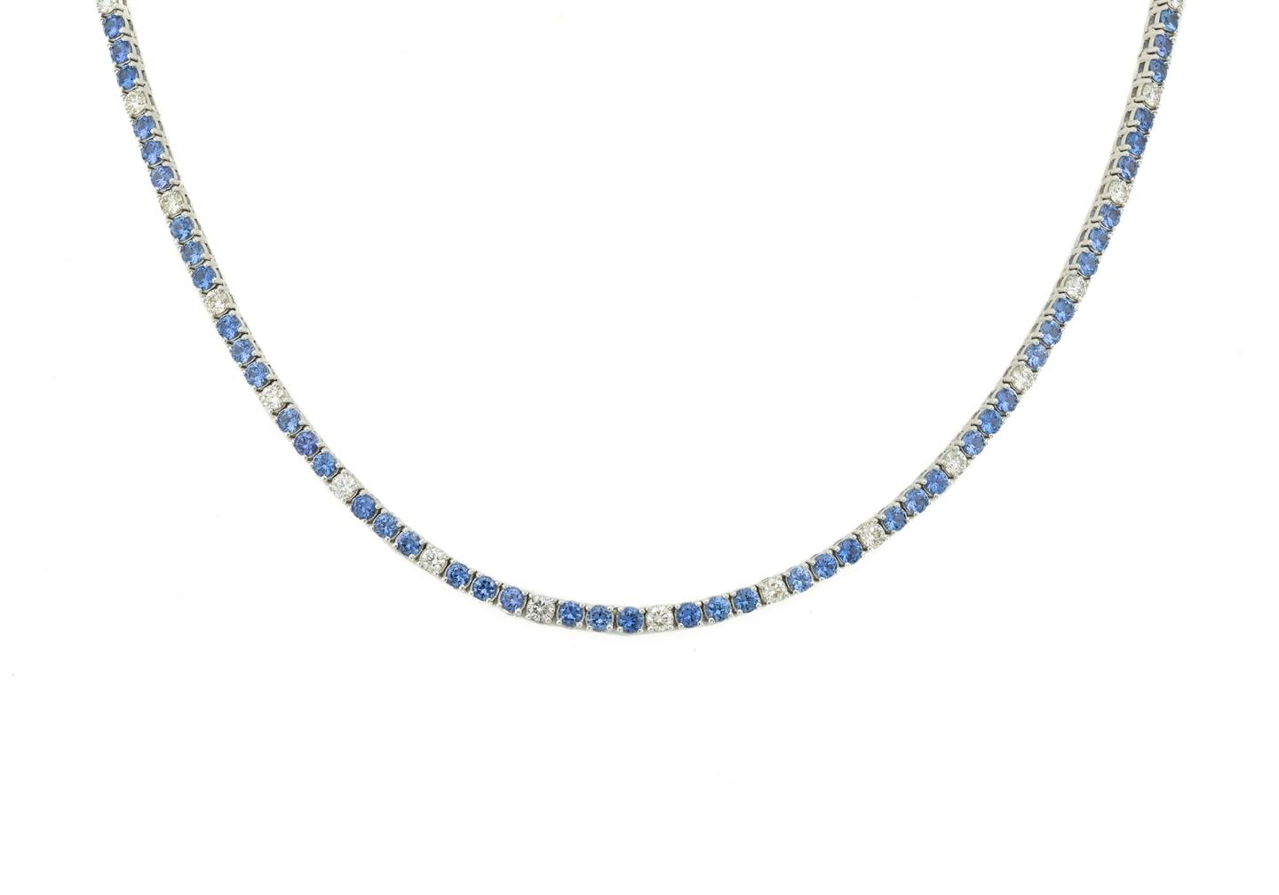 14K Yogo Sapphire & Diamond Tennis Necklace