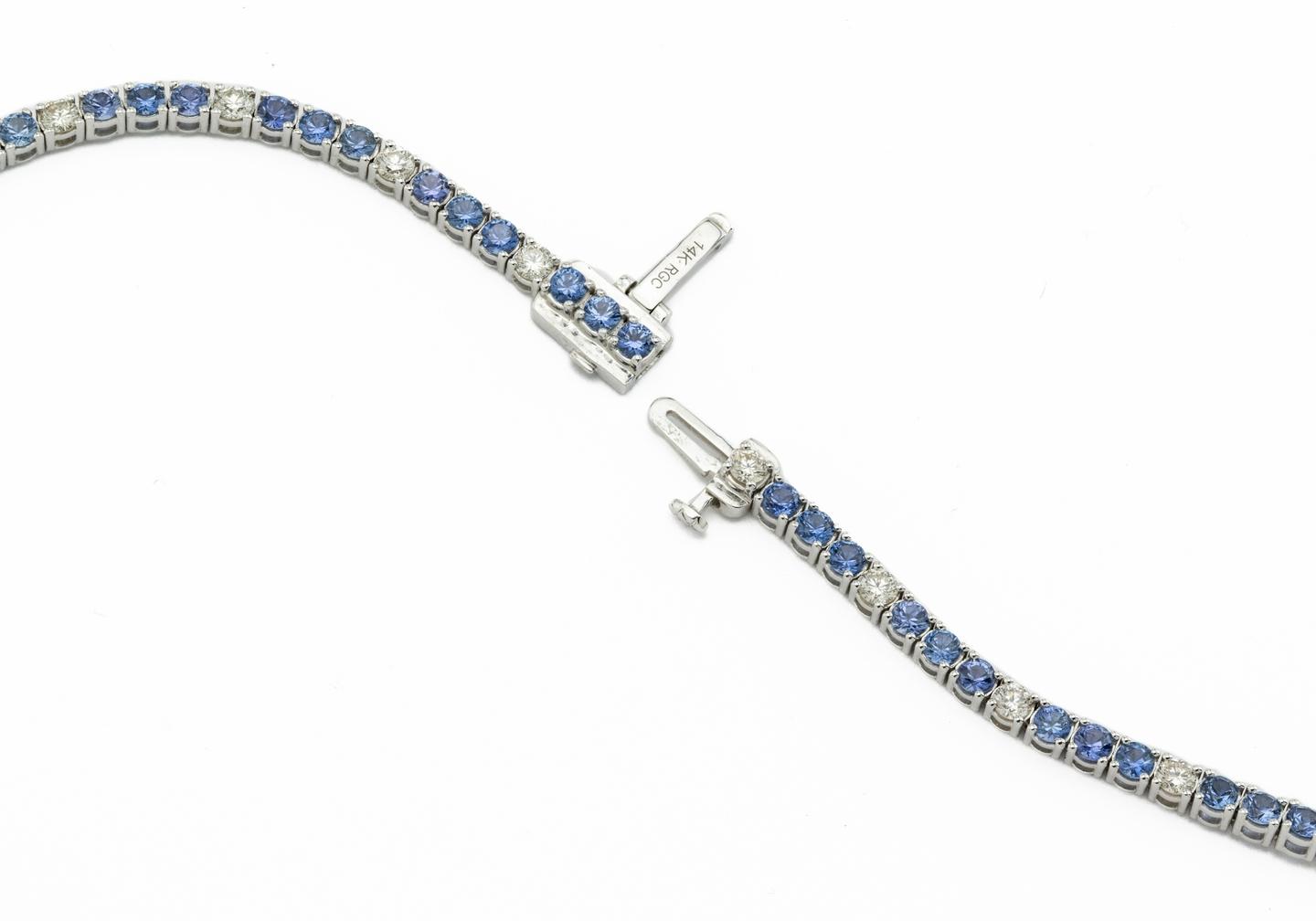 14K Yogo Sapphire & Diamond Tennis Necklace