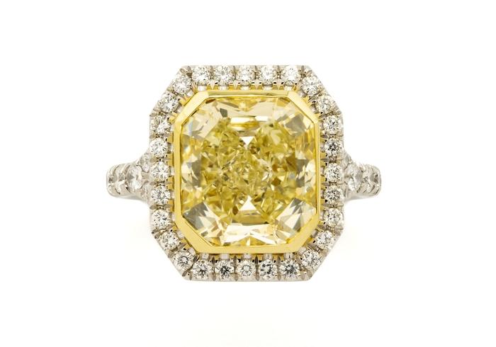 18K Two-Tone 6.32ct Yellow Diamond Halo Ring