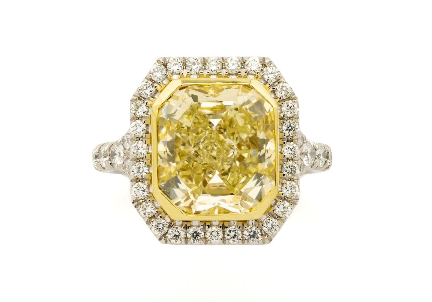 18K Two-Tone 6.32ct Yellow Diamond Halo Ring