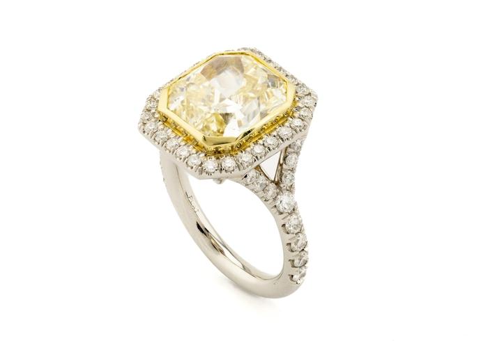 18K Two-Tone 6.32ct Yellow Diamond Halo Ring