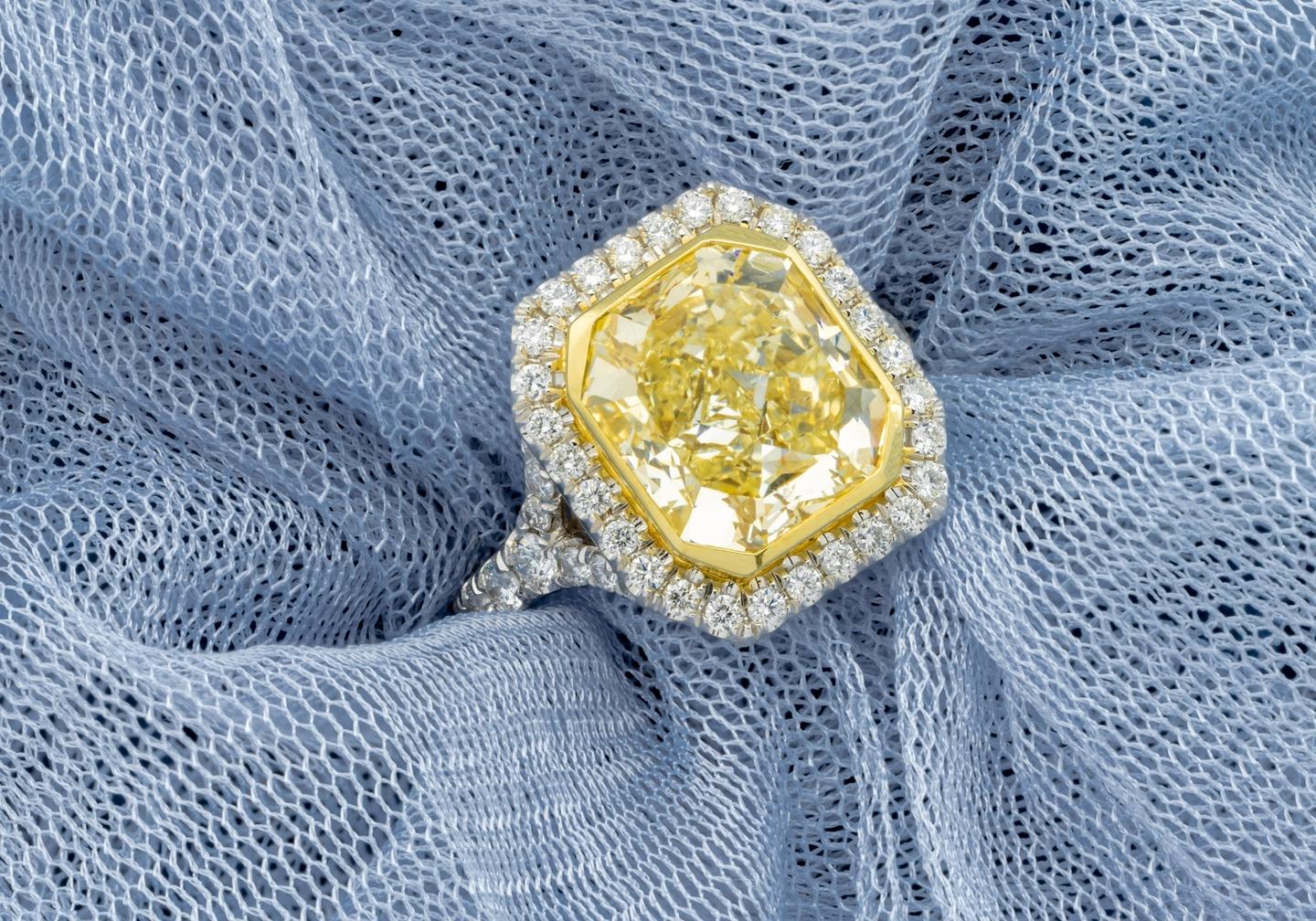 18K Two-Tone 6.32ct Yellow Diamond Halo Ring