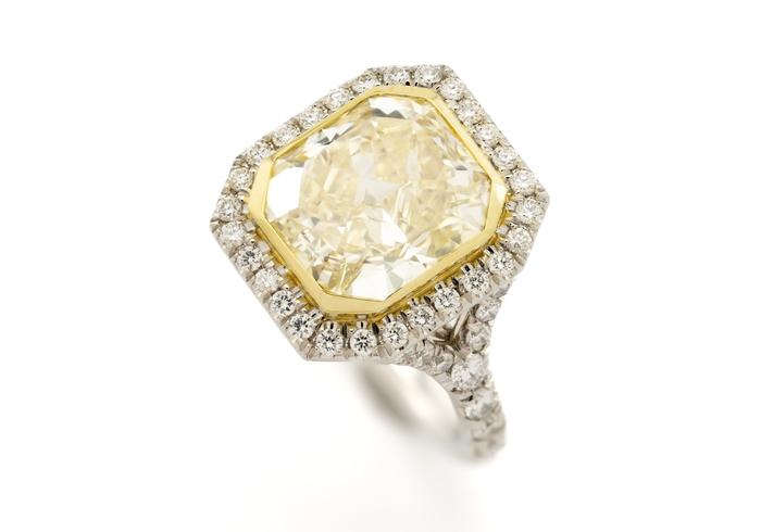 18K Two-Tone 6.32ct Yellow Diamond Halo Ring