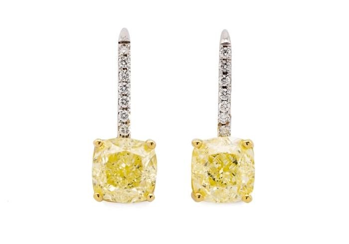 14K Two-Tone 6.03ctw Yellow Diamond Drop Earrings