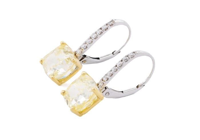 14K Two-Tone 6.03ctw Yellow Diamond Drop Earrings