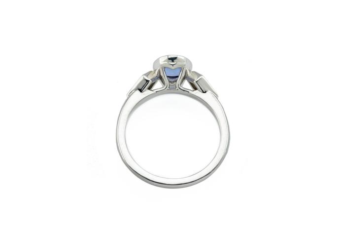 14K Yogo Sapphire Cabochon Three-Stone Ring