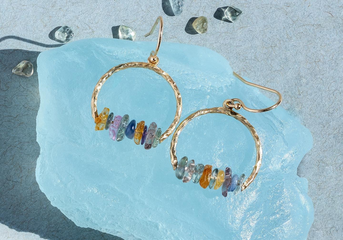 Imperfectionist Montana Sapphire Cairn Arc Earrings