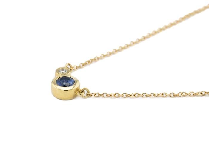 14K Yogo Sapphire & Diamond Bezel Necklace