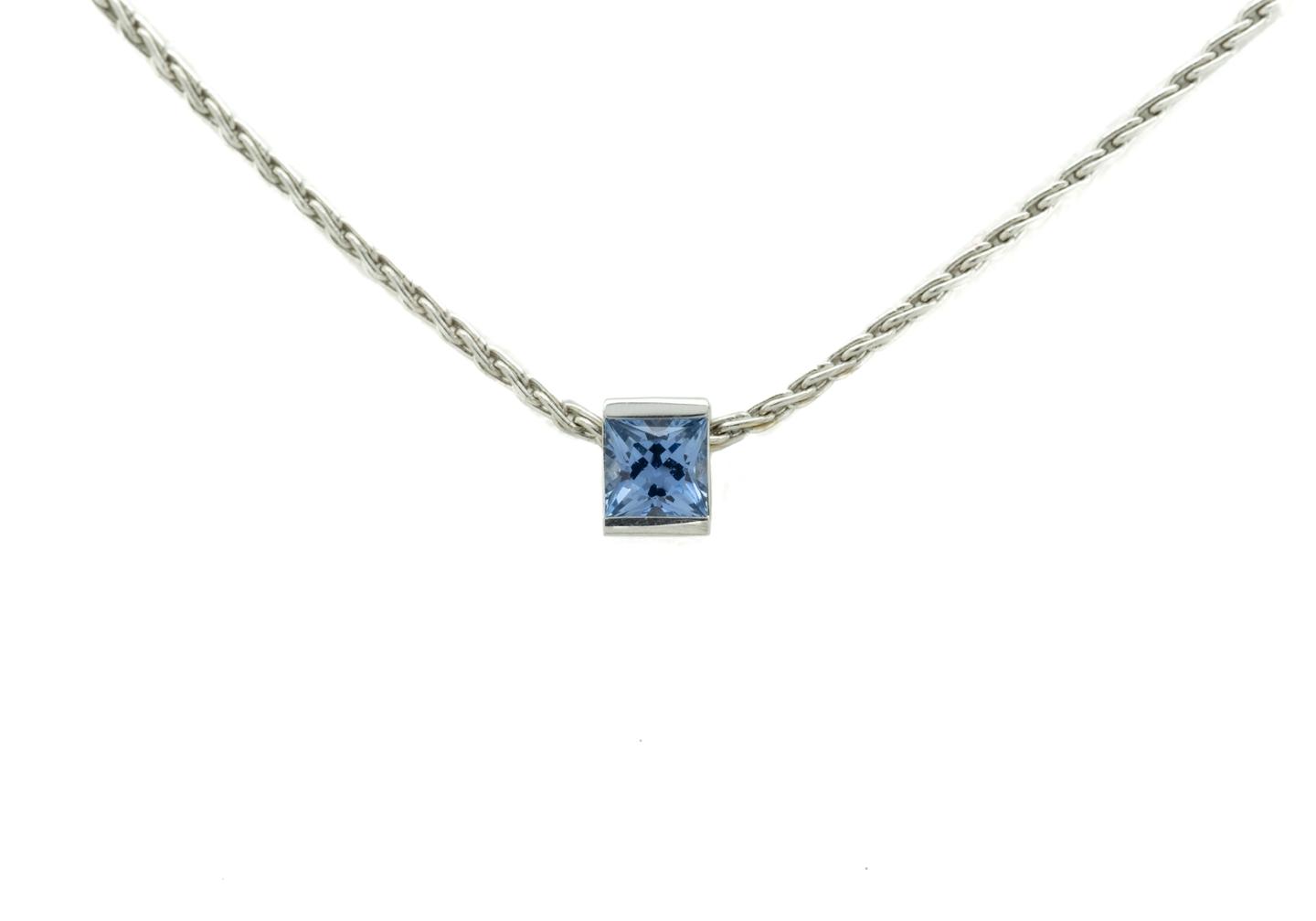 14K Princess Cut Yogo Sapphire Solitaire Necklace