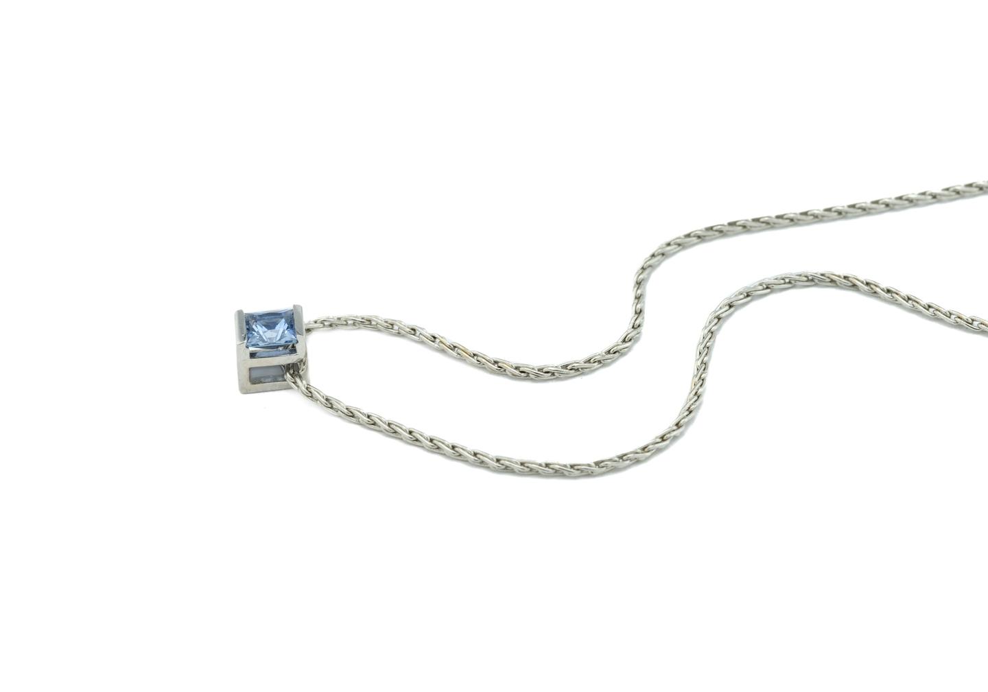 14K Princess Cut Yogo Sapphire Solitaire Necklace
