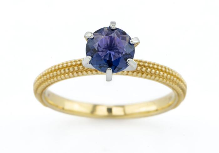14K Yogo Sapphire Milgrain Solitaire Ring