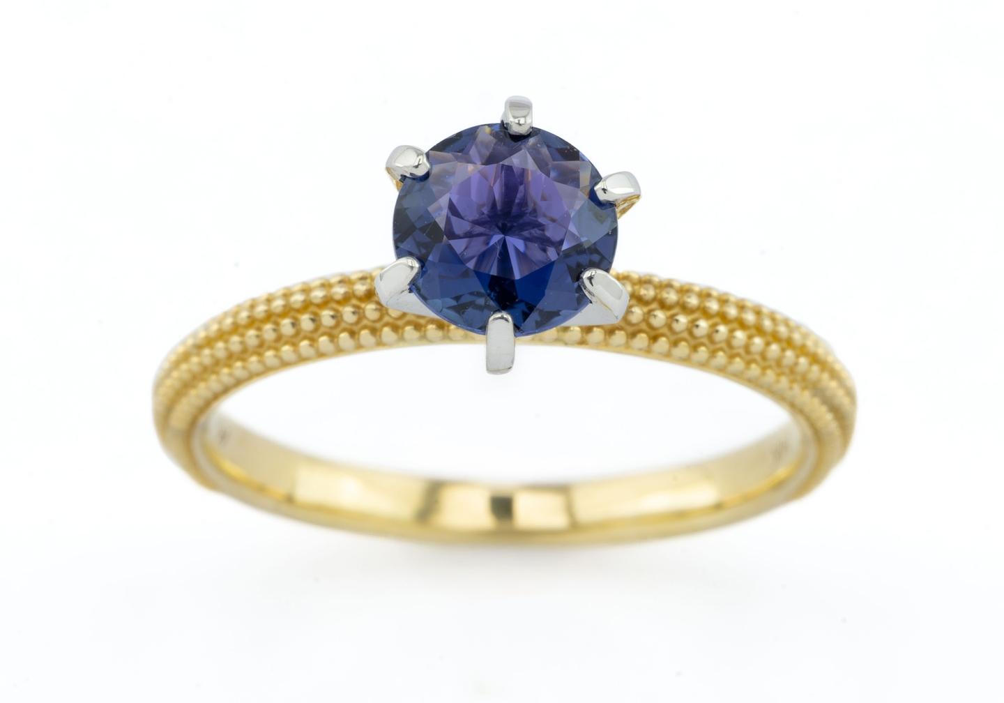 14K Yogo Sapphire Milgrain Solitaire Ring