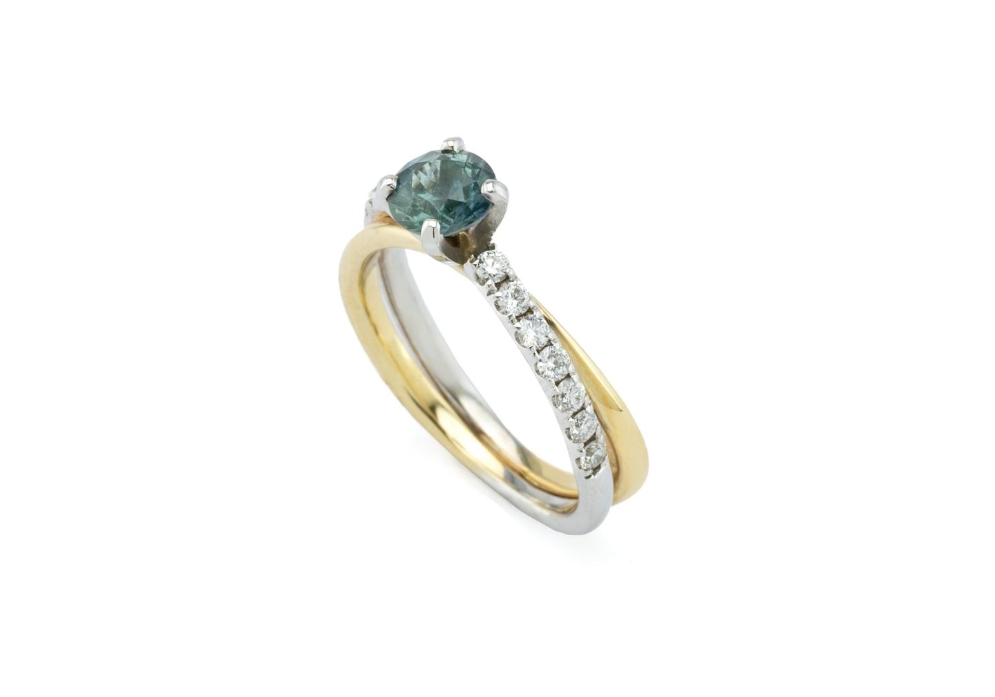 14K Two-Tone Montana Sapphire & Diamond Ring