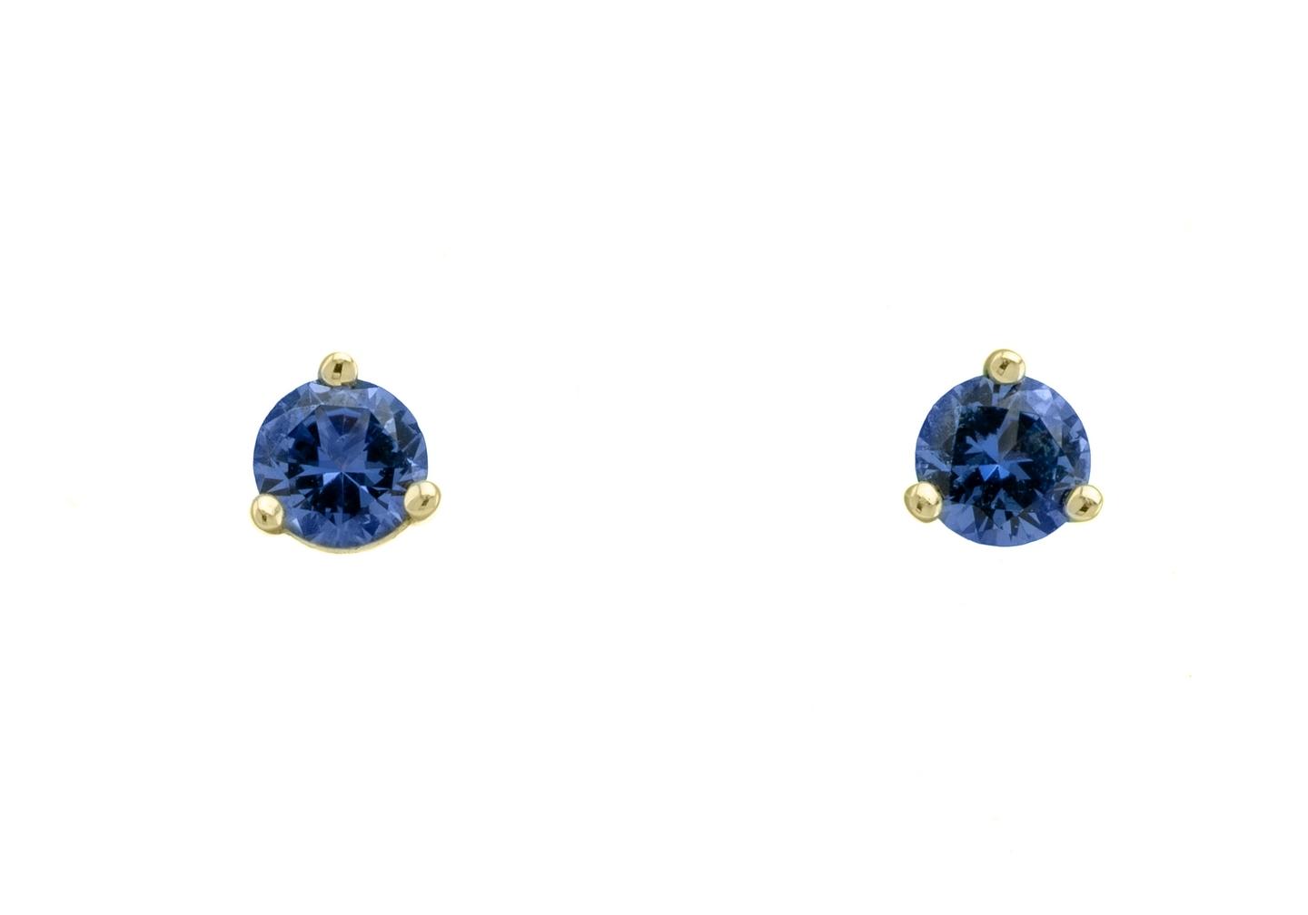 14K Yogo Sapphire Three Prong Stud Earrings