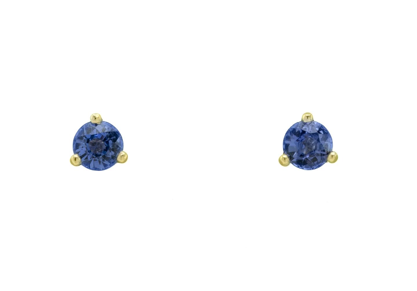 14K Yogo Sapphire Three Prong Stud Earrings