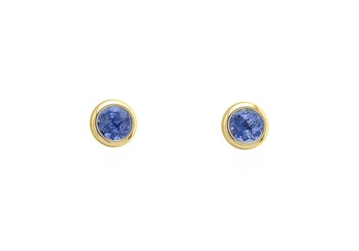 14K Yogo Sapphire Bezel Set Stud Earrings