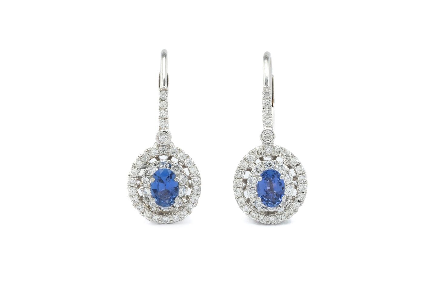 14K Yogo & Diamond Halo Drop Earrings