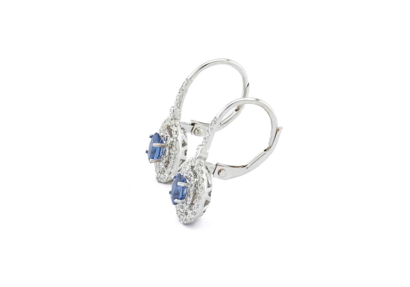 14K Yogo & Diamond Halo Drop Earrings