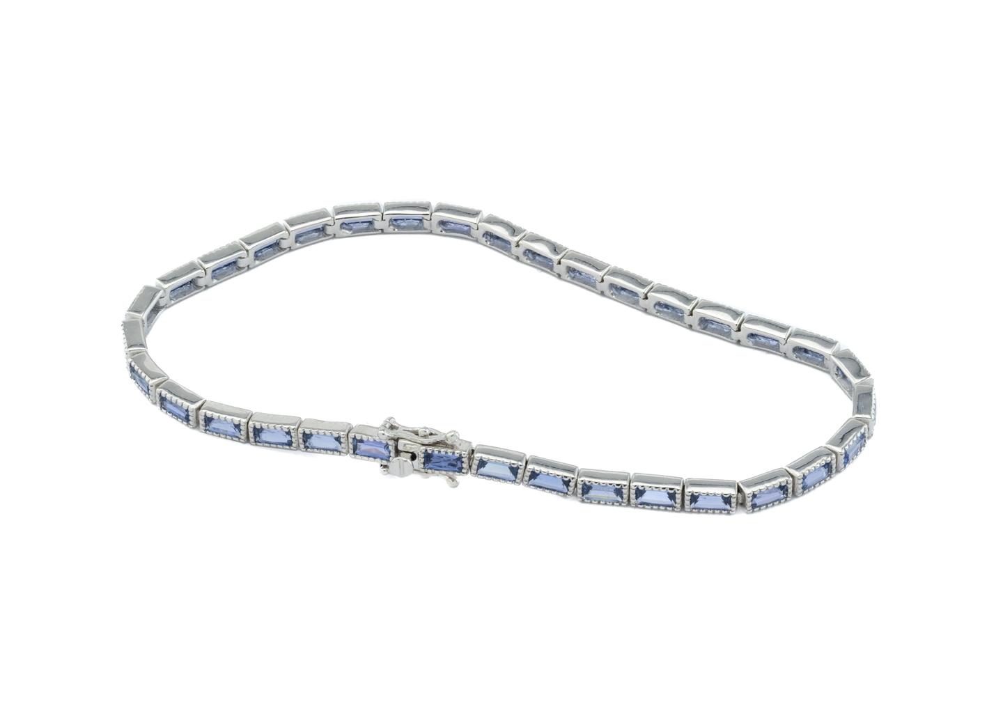 14K Yogo Sapphire Baguette Tennis Bracelet