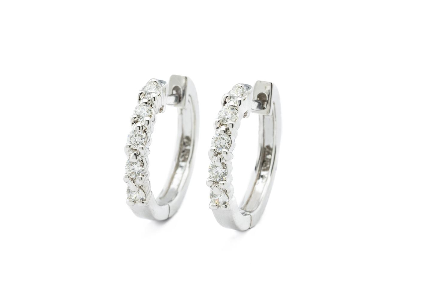 14K Diamond Huggie Hoop Earrings