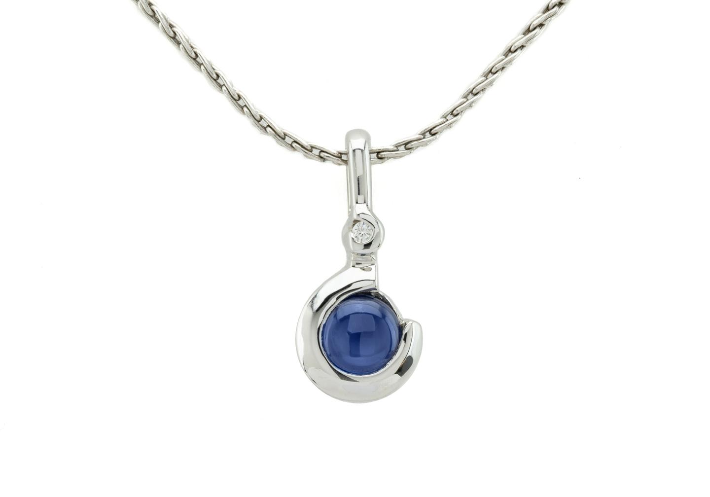 14K Yogo Sapphire & Diamond Drop Pendant