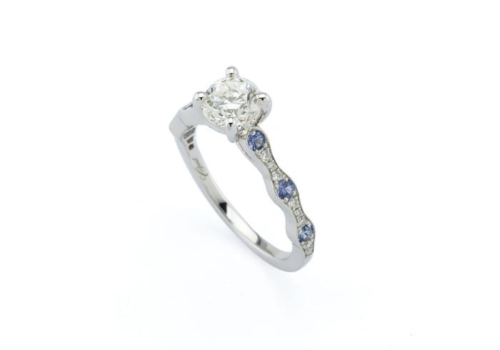 14K Diamond and Yogo Sapphire Engagement Ring