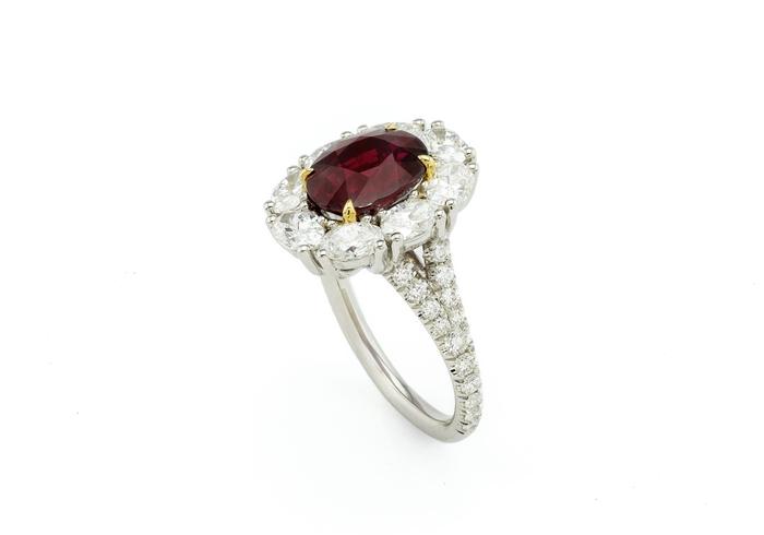 18K and Platinum Mozambique Ruby and Diamond Estate Ring
