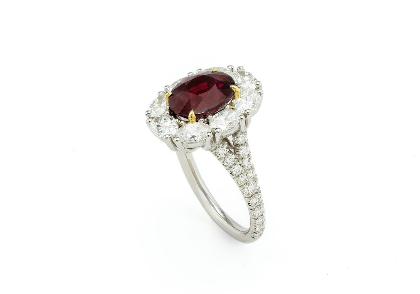 18K and Platinum Mozambique Ruby and Diamond Estate Ring