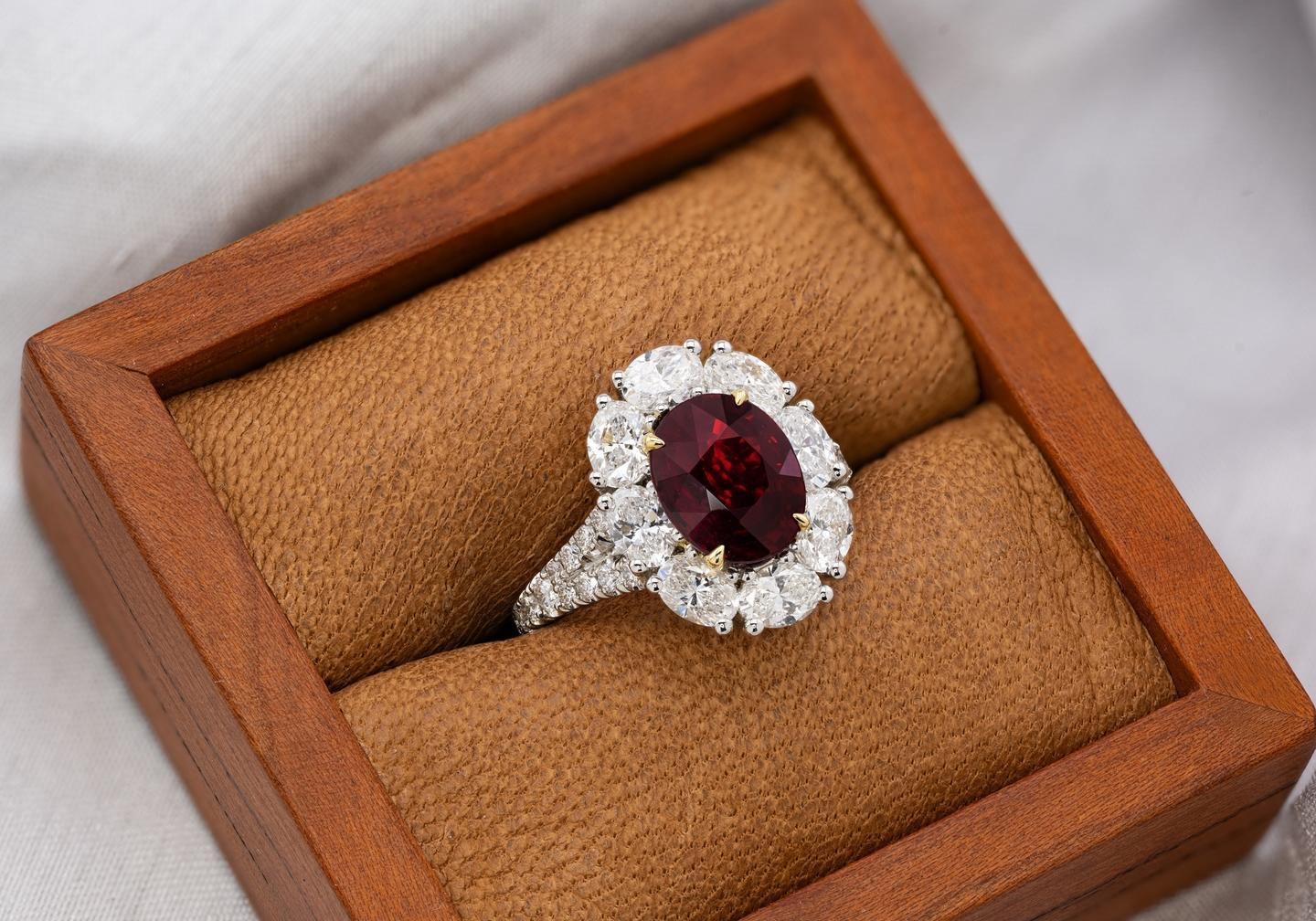 18K and Platinum Mozambique Ruby and Diamond Estate Ring