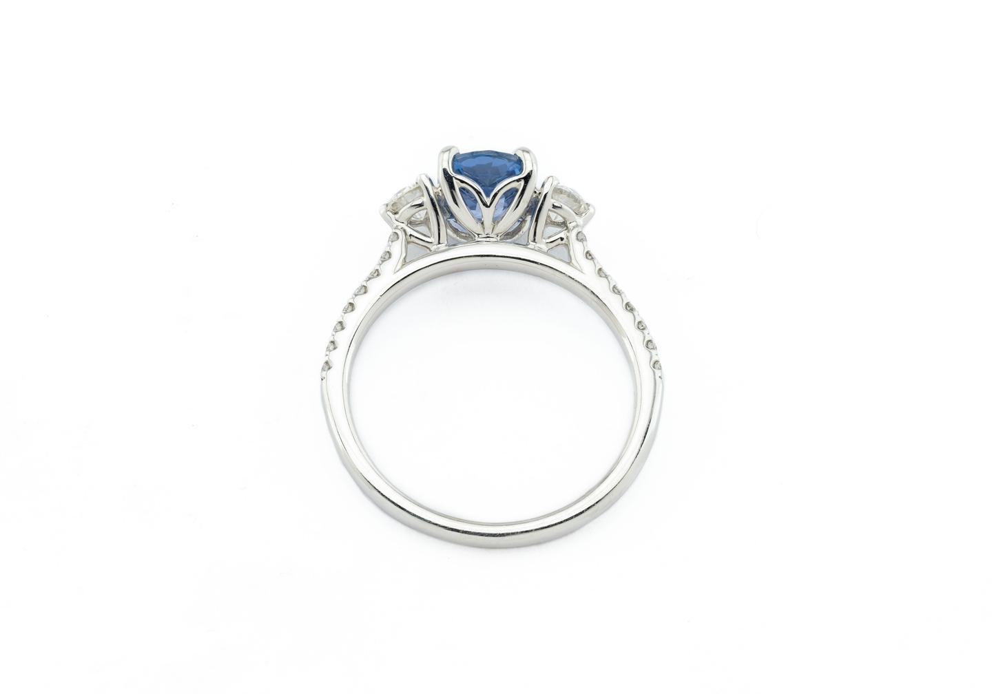 14K 1.17ct Yogo Sapphire and Diamond Three-Stone Ring