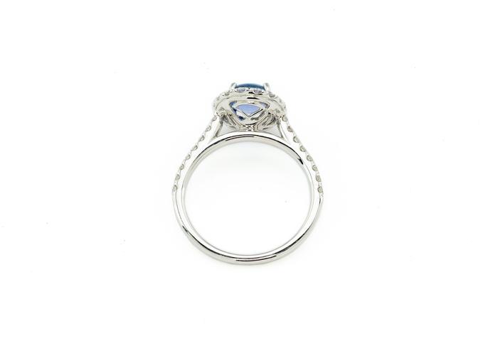 14K Cabochon Yogo Sapphire & Diamond Halo Ring