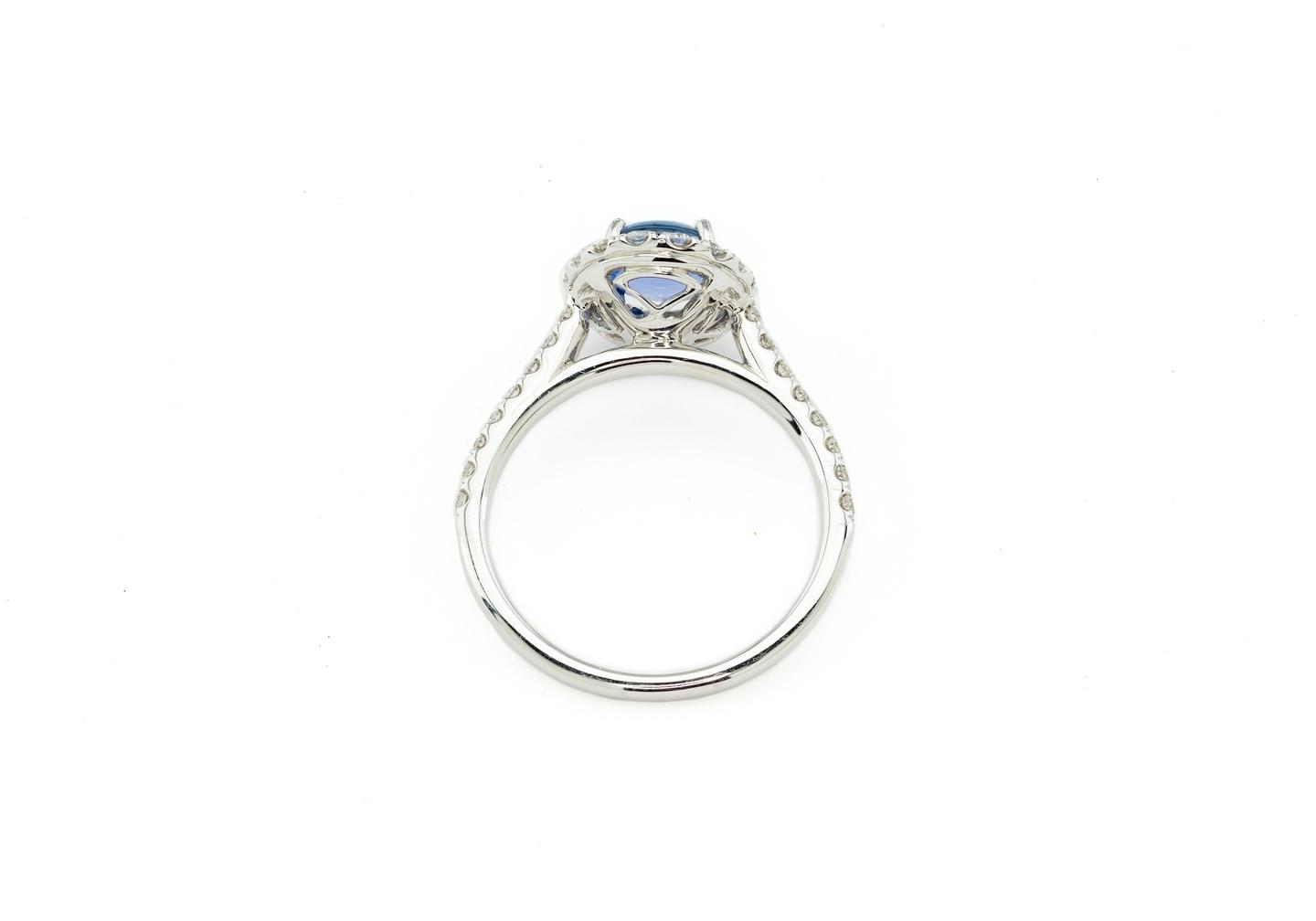14K Cabochon Yogo Sapphire & Diamond Halo Ring