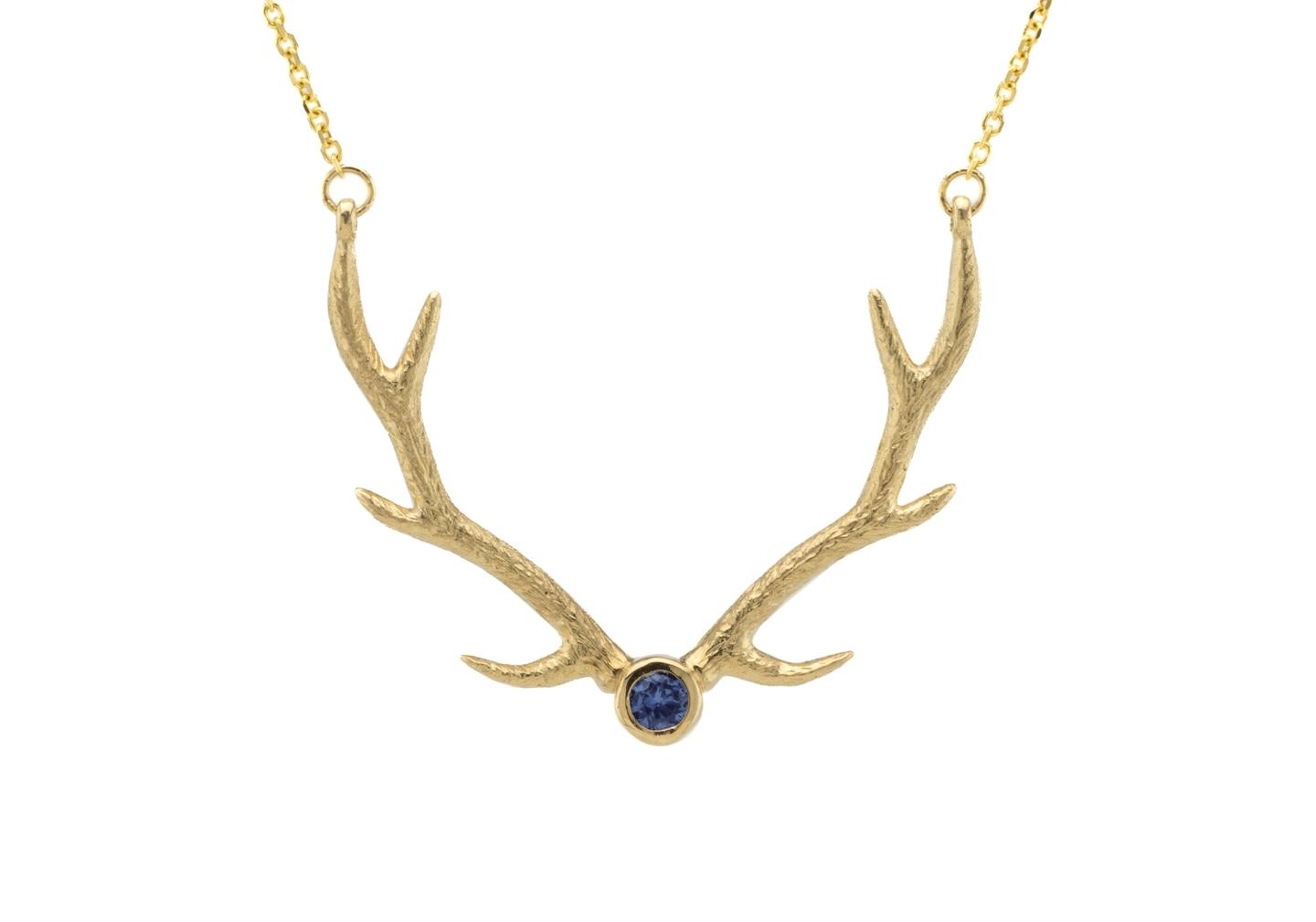 14K Yogo Sapphire Antler Pendant Necklace