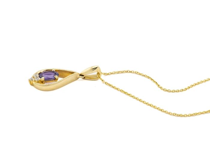14K Yogo Sapphire & Diamond Teardrop Pendant Necklace