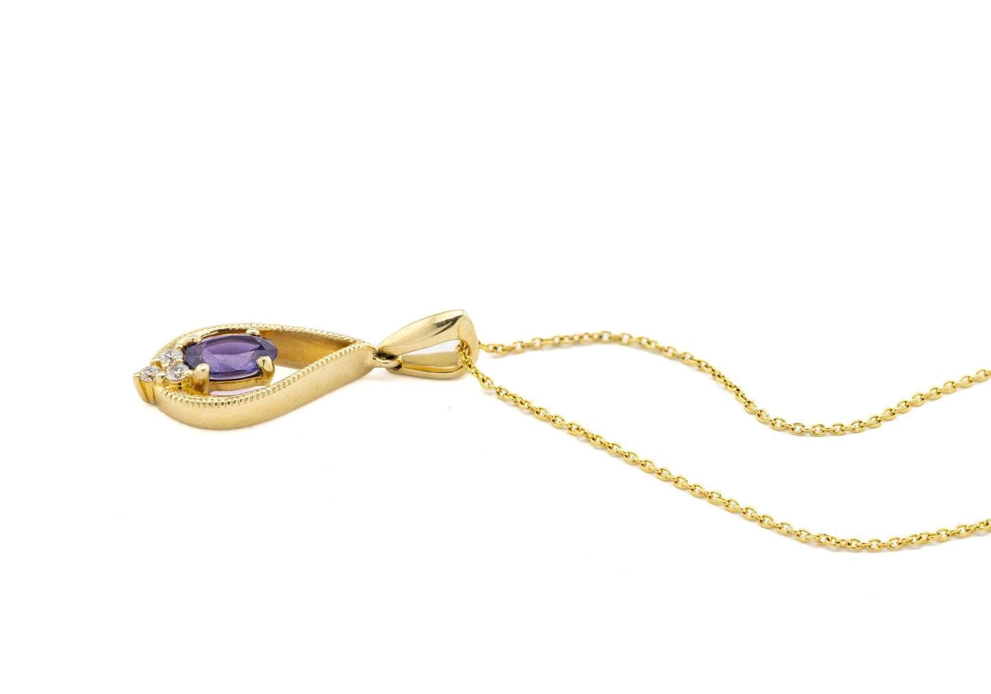 14K Yogo Sapphire & Diamond Teardrop Pendant Necklace