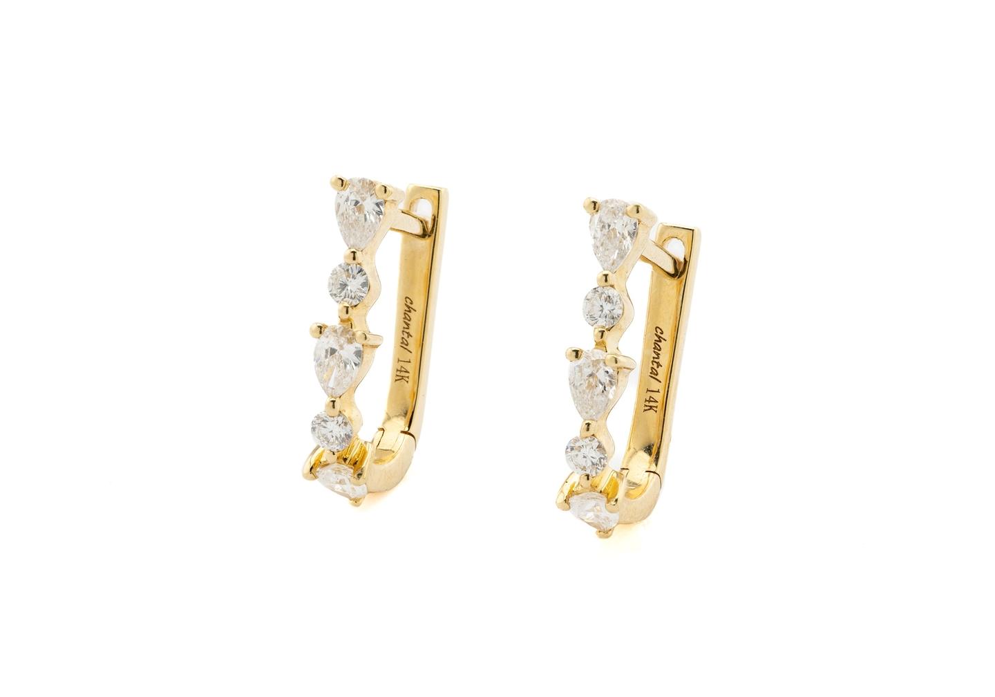 14K Alternating Diamond Huggie Hoop Earrings