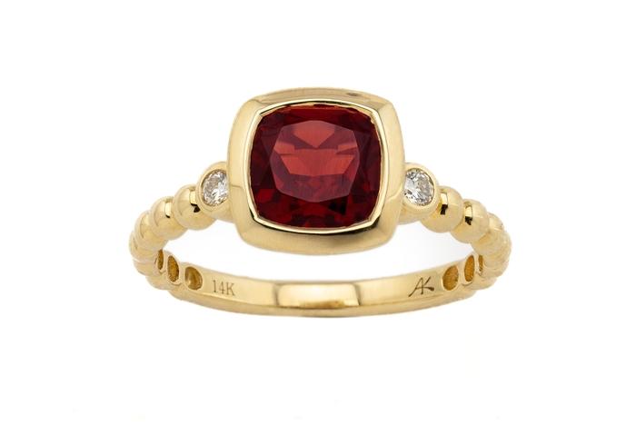 14K Bezel Set Garnet and Diamond Ring