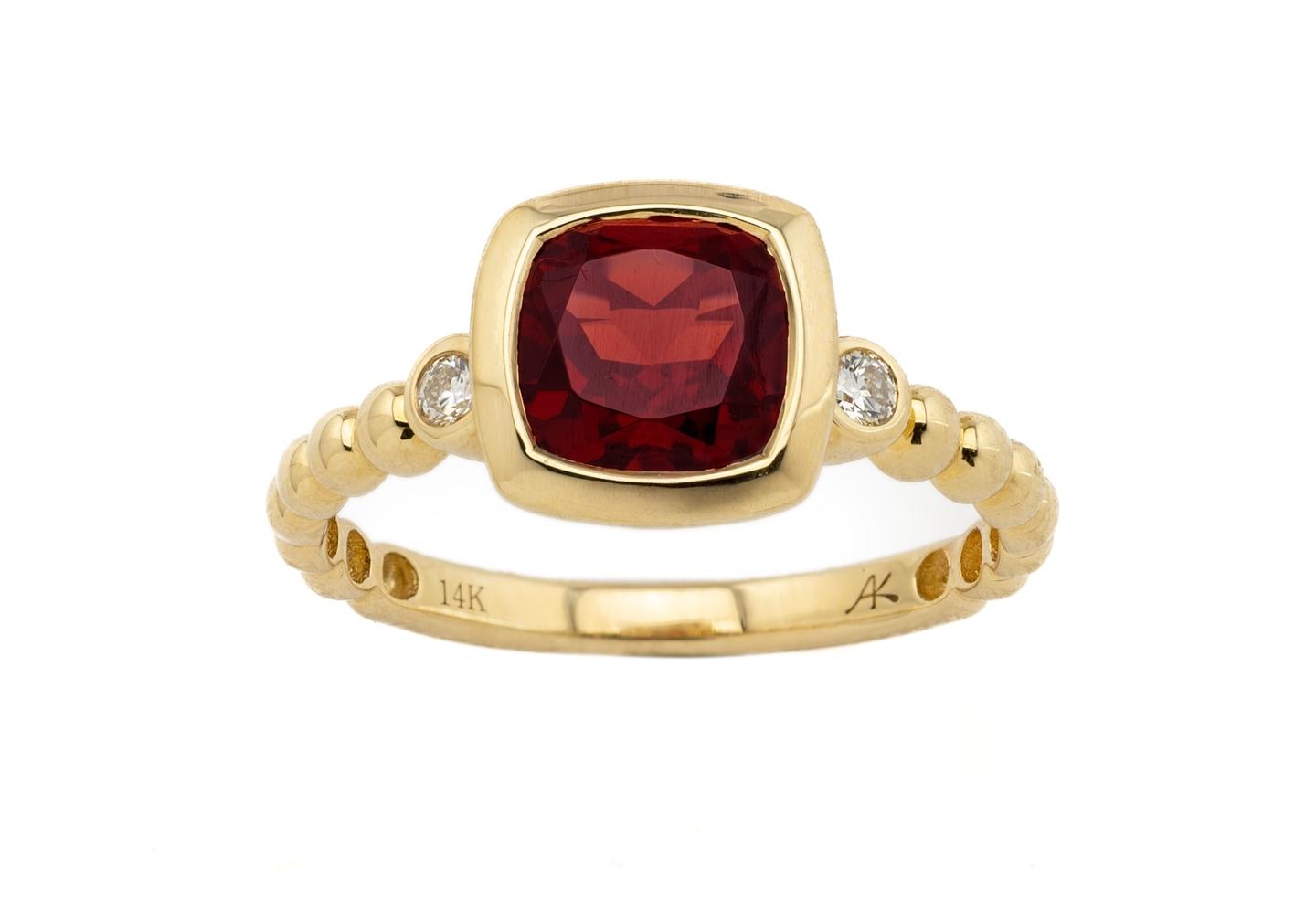 14K Bezel Set Garnet and Diamond Ring