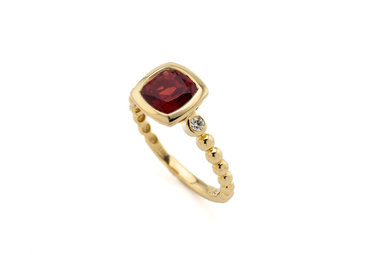 14K Bezel Set Garnet and Diamond Ring